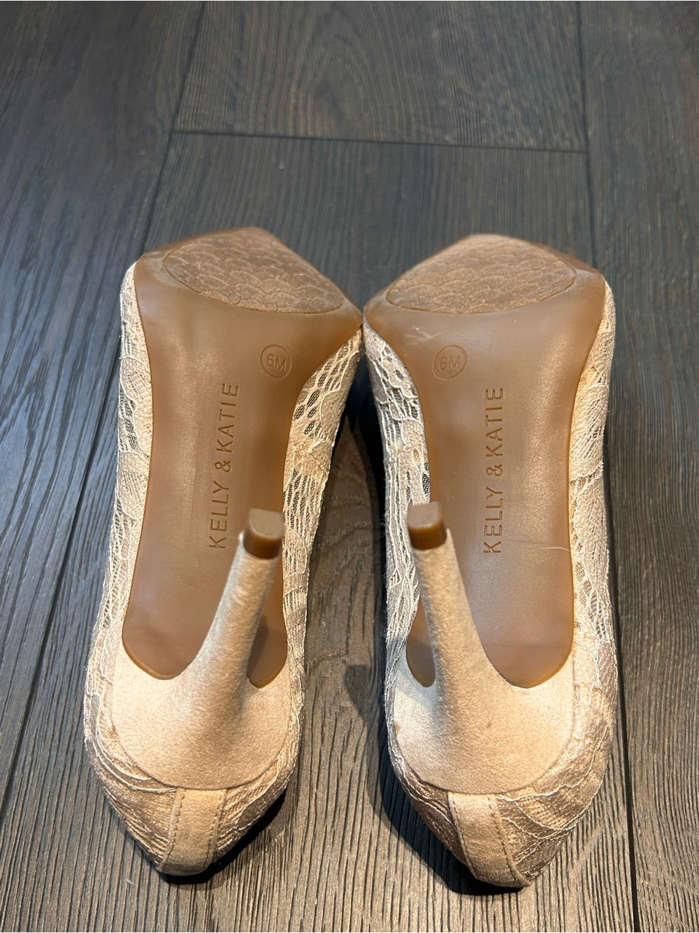 Kelly & Katie Beige/Tan Lace Pointed Toe High Heels - Picture 6 of 6